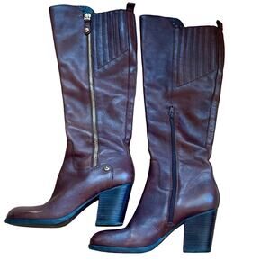 GUESS Knee High Boots Womens Brown Faux Leather Block Heel Side Zip Riding